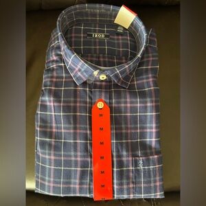IZOD Luxe Touch Men's Navy and Purple Plaid Shirt - NWT